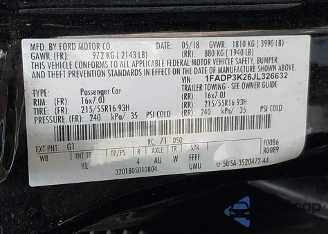 2018 Ford Focus Se from USA, damaged, VIN 1FADP3K26JL326632